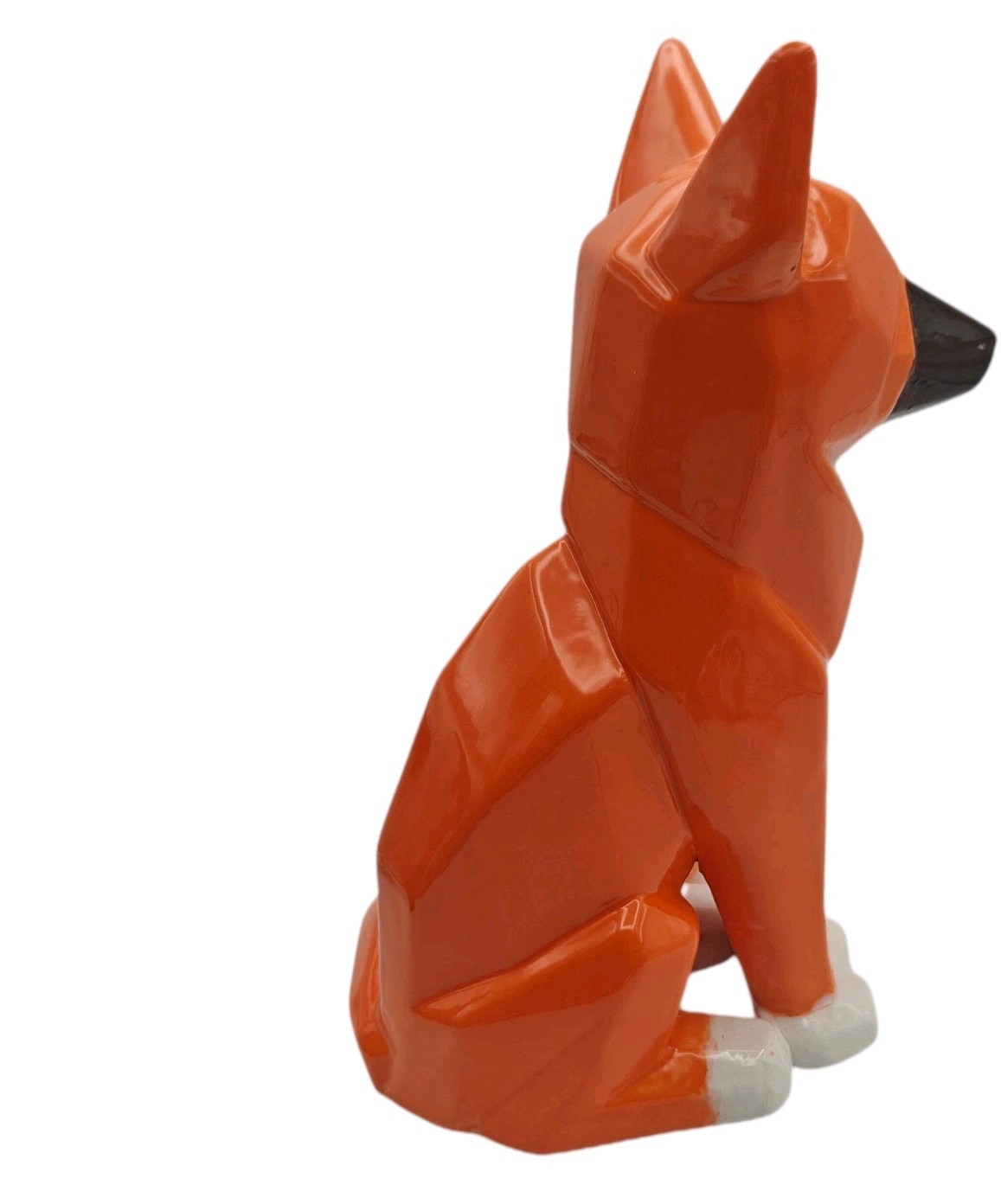 Geometric Fox Figurine Statue Ceramic Orange