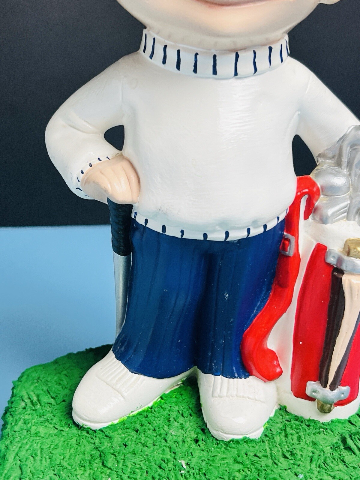 Vintage Hand-Painted Smiley Boy Golf Player 10″ Ceramic Statue Figurine On Green