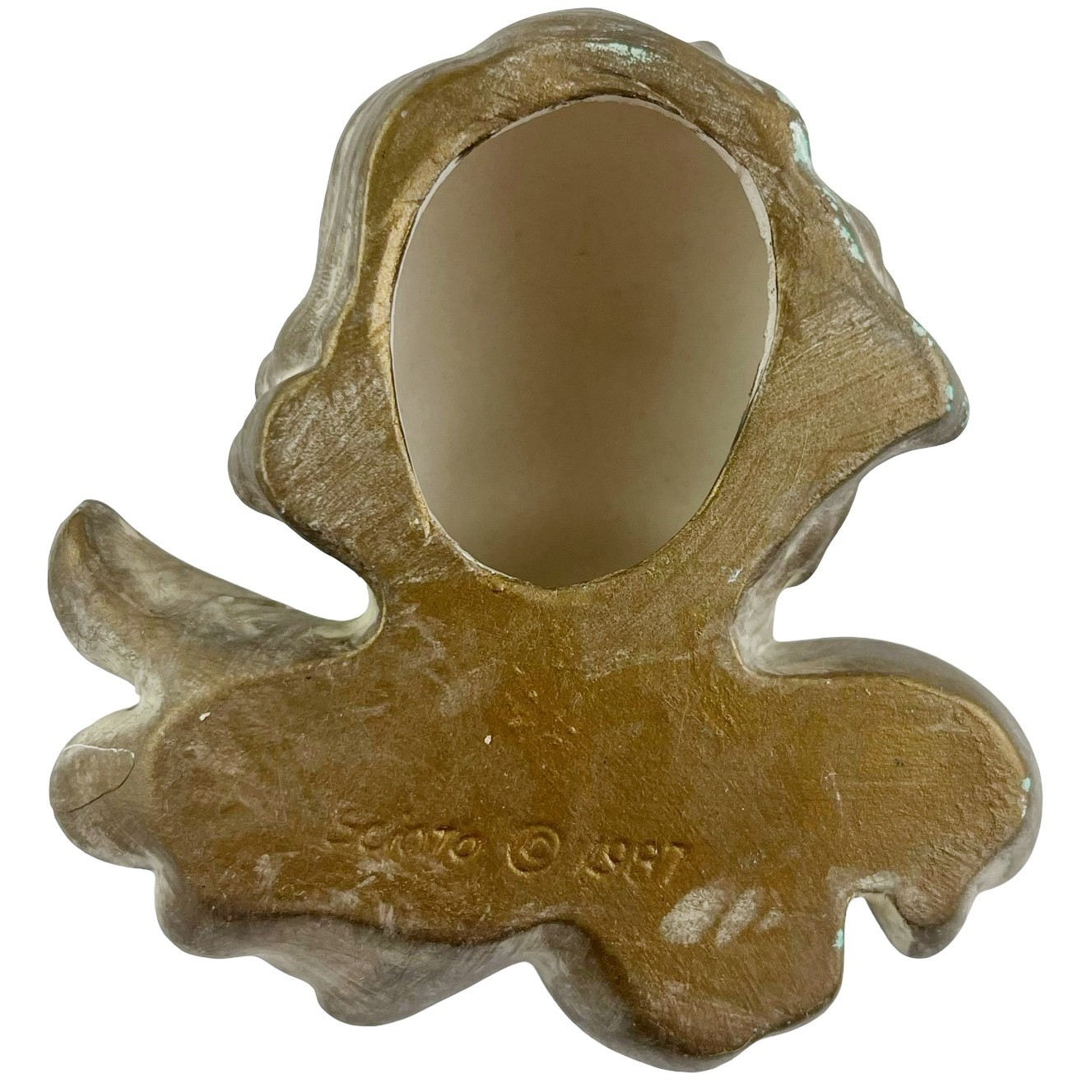 Vintage Scioto Cherub Angel Head 1987 Antiqued Gold Glaze Ceramic Bisque Wall 4″