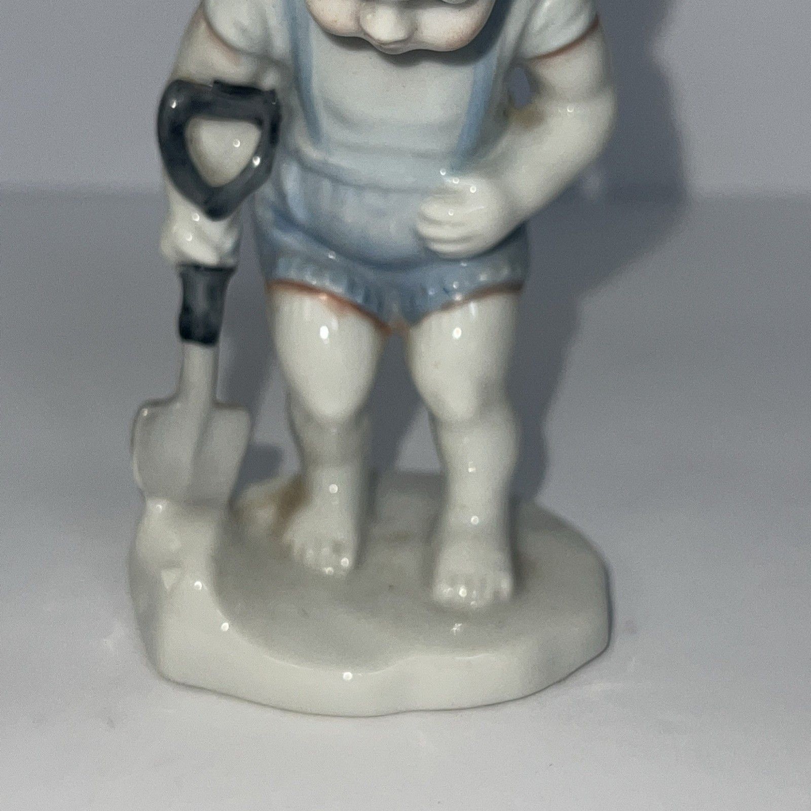 Vintage Porcelain Little Boy With Shovel Overalls Knickknack Made In Japan