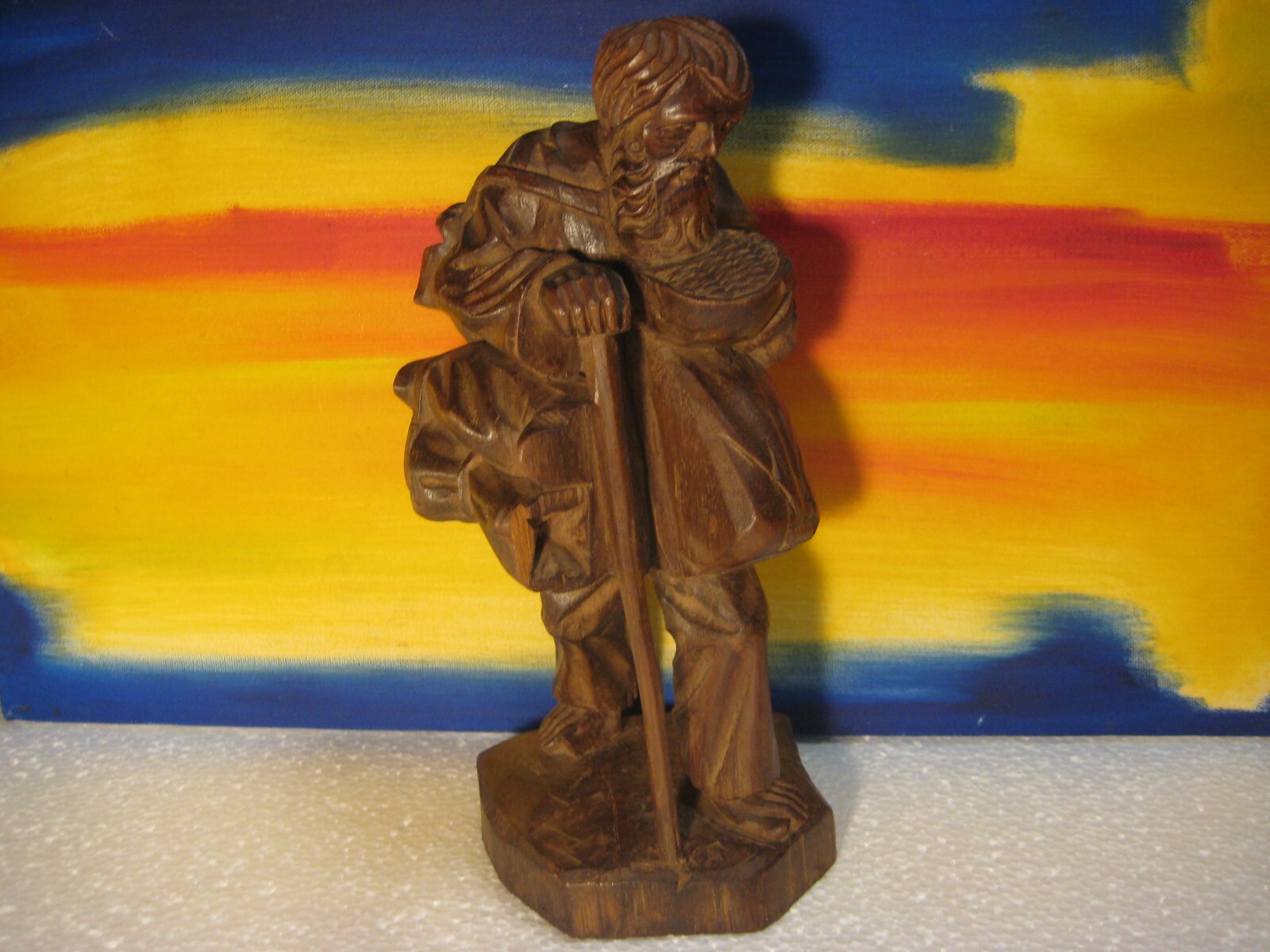 Folk Art Carved Wood Old Peddler Man with Bowl (Peru?) 11″ (@PPT)
