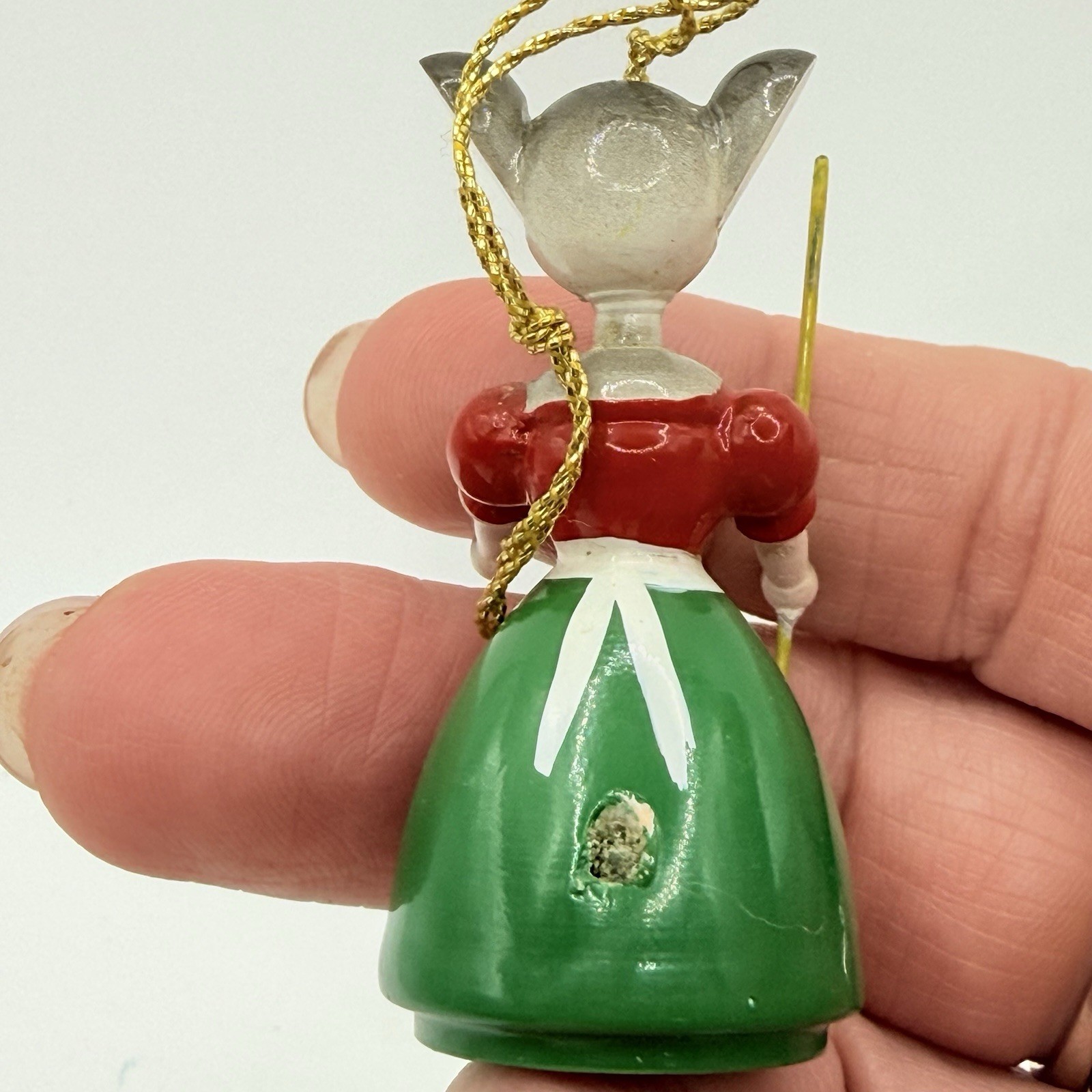 Vintage Goula Spain Hand Painted Wooden Mouse Maid Figurine 2” Rustic Kitchy
