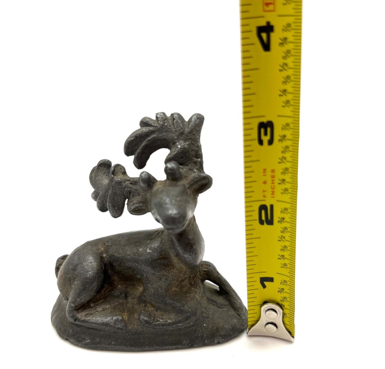 Vintage Cast Iron Reclining Deer Figurine Antique Metal Stag Paperweight