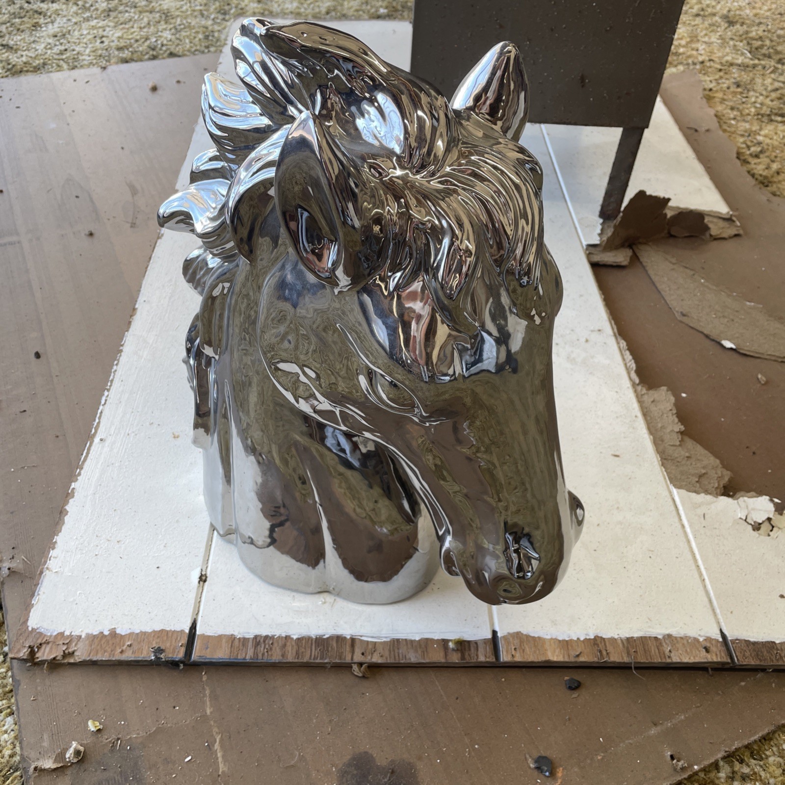 Decorative Horchow? Ceramic Horse Head Silver Chrome Sculpture