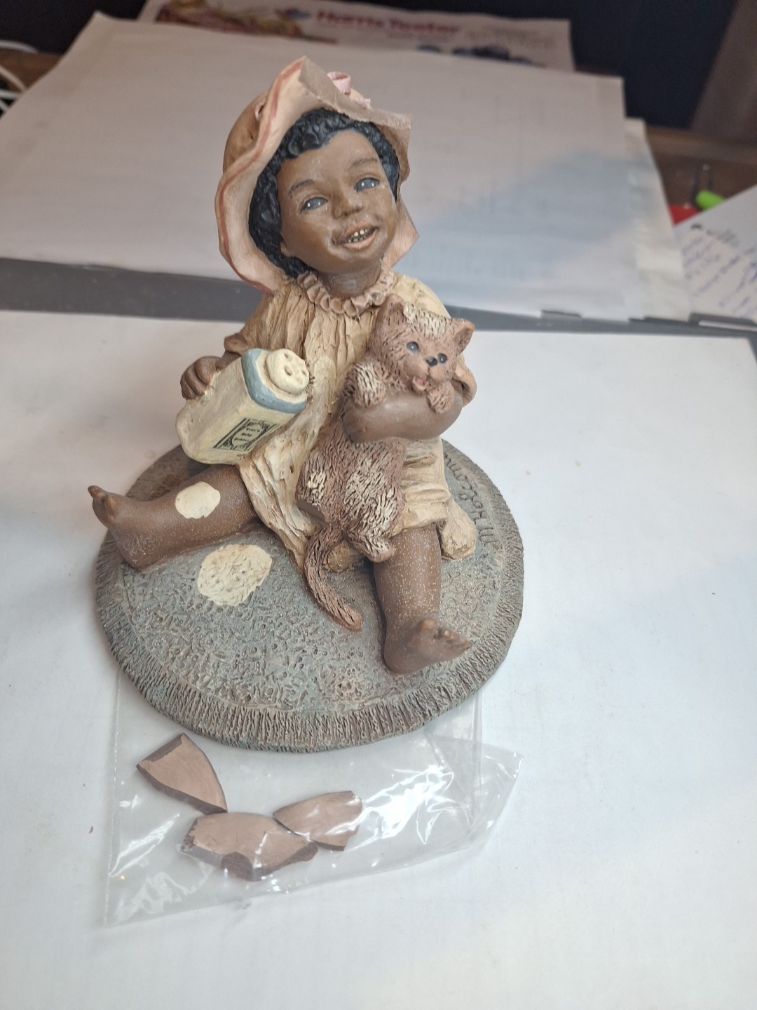 All God’s Children Kezia W BEAR #1518 &POWDER *BROKEN HAT NEEDS GLUE 1988 DV168