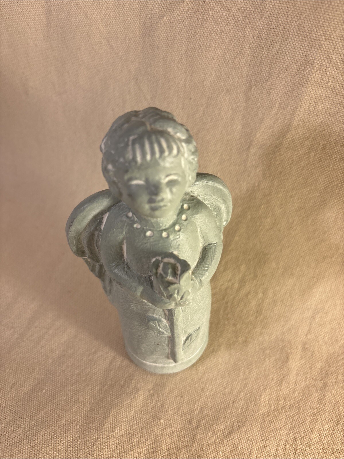 Isabel Bloom Angel with Rose Cement Statue Signed 2011 5 1/2 inches Tall