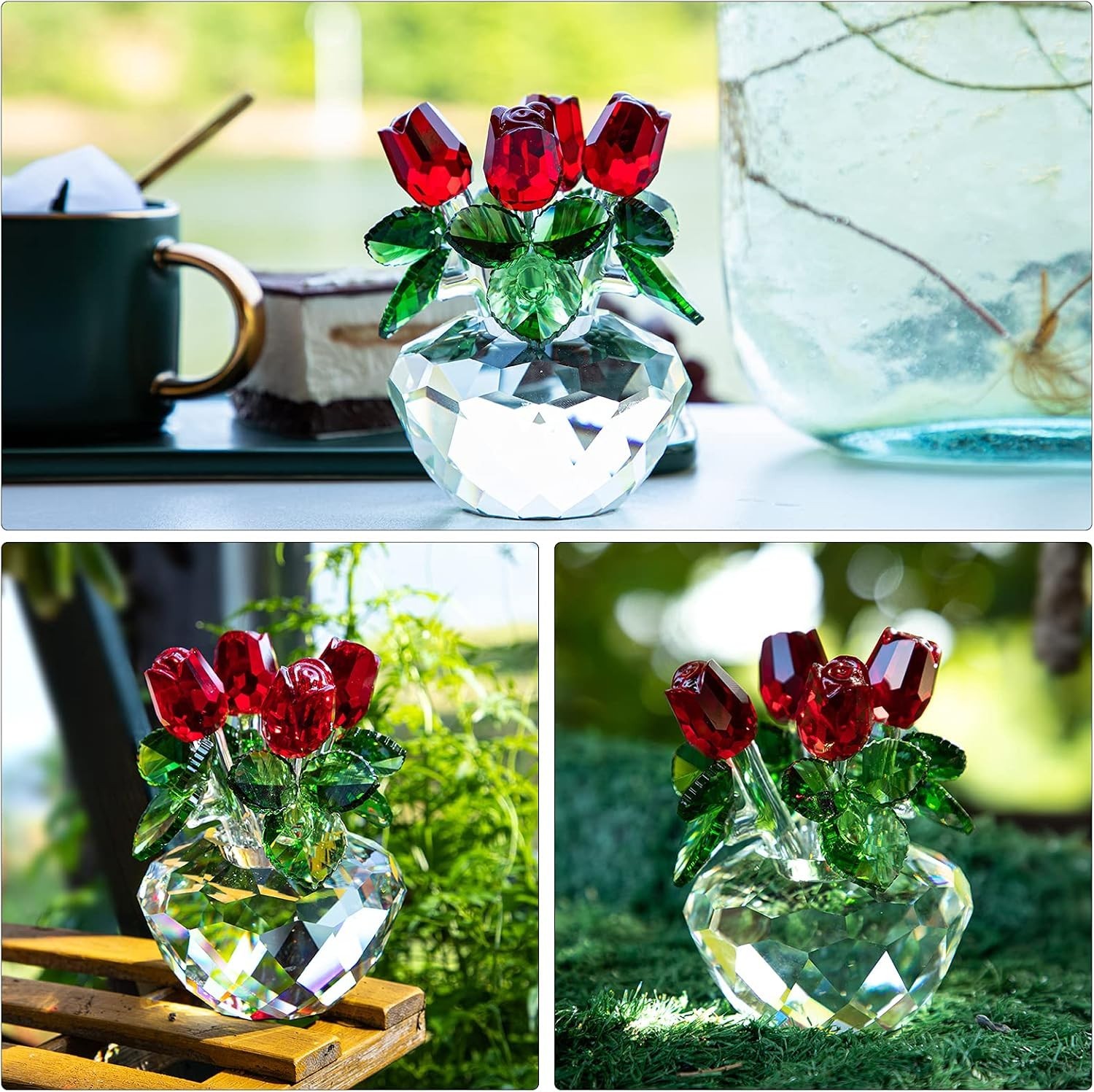 Crystal Red Rose Figurine Gift-Boxed