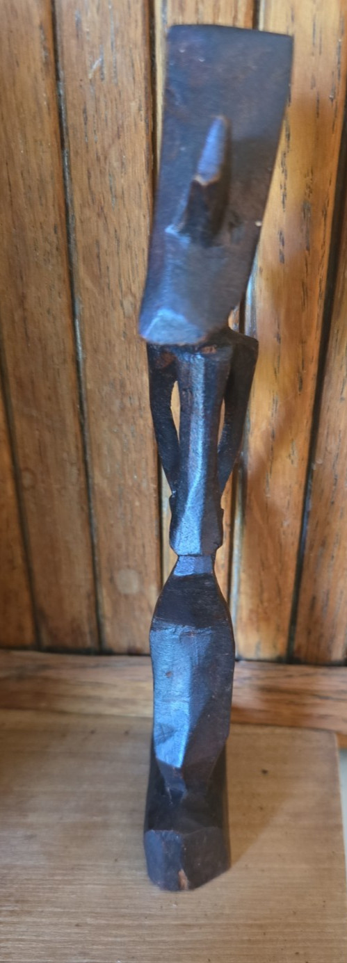 Vintage 7″ Mid Century Modern Abstract Wood Sculpture Hand Carved Figurine drum