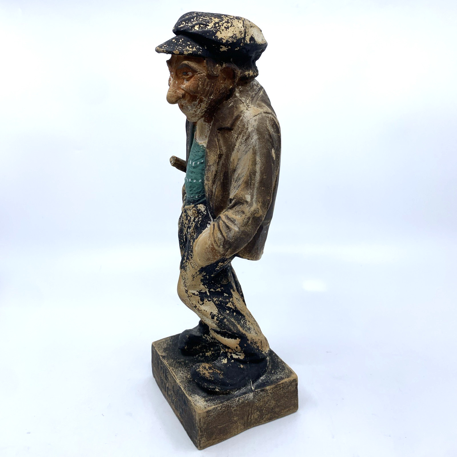 Vintage Chalkware “The Low Bidder” Folk Art Contractor Figure 11” Plaster Hollow