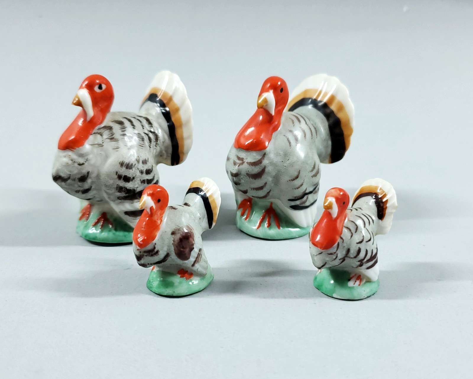 Vintage Germany Porcelain Family 4 Turkey Figurines Dollhouse Animal Miniature