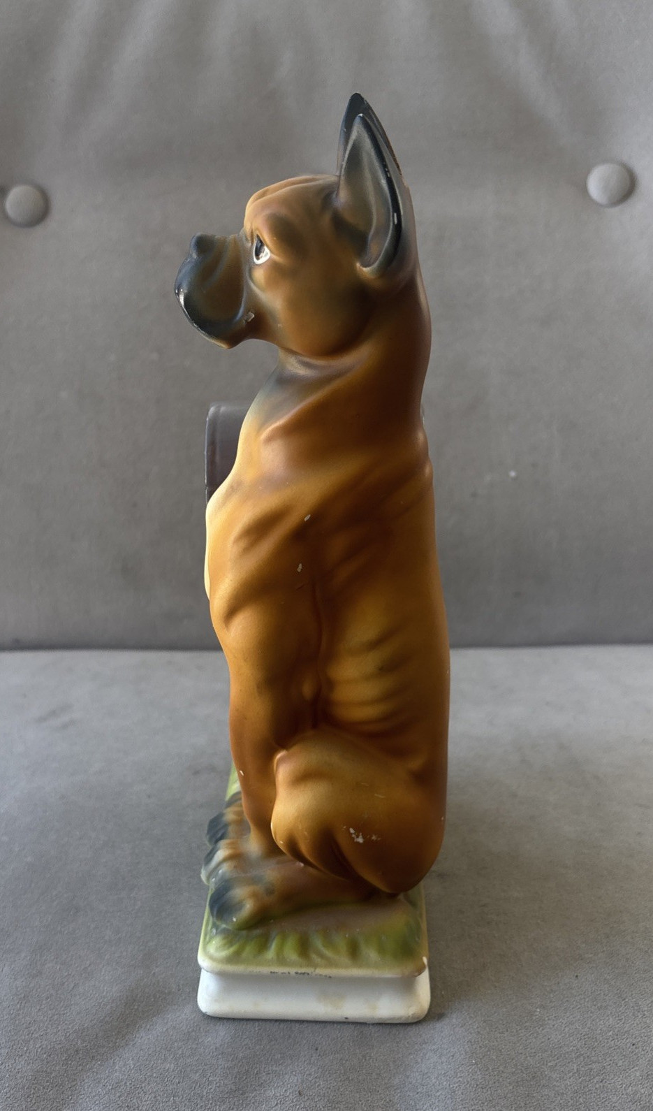 HTF Vintage 10″ Painted Boxer Dog Guarding Mailbox Porcelain MCM
