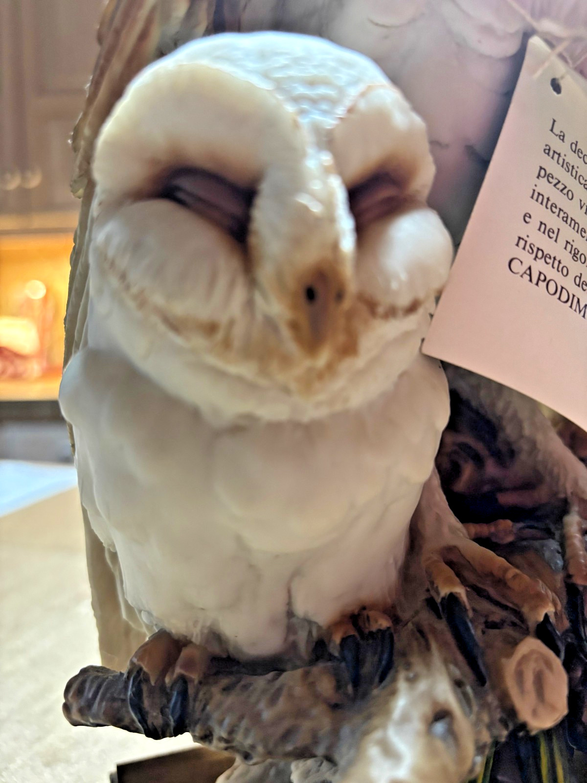 RARE E. Farina Dear Barn Owl w/Owlets Statue on Wood Bas NWT 1989