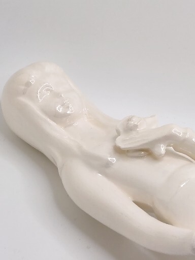 Vtg Ceramic Duncan Mold Missy Girl W/Rose Handmade Iridescent Hand Painted 1980s