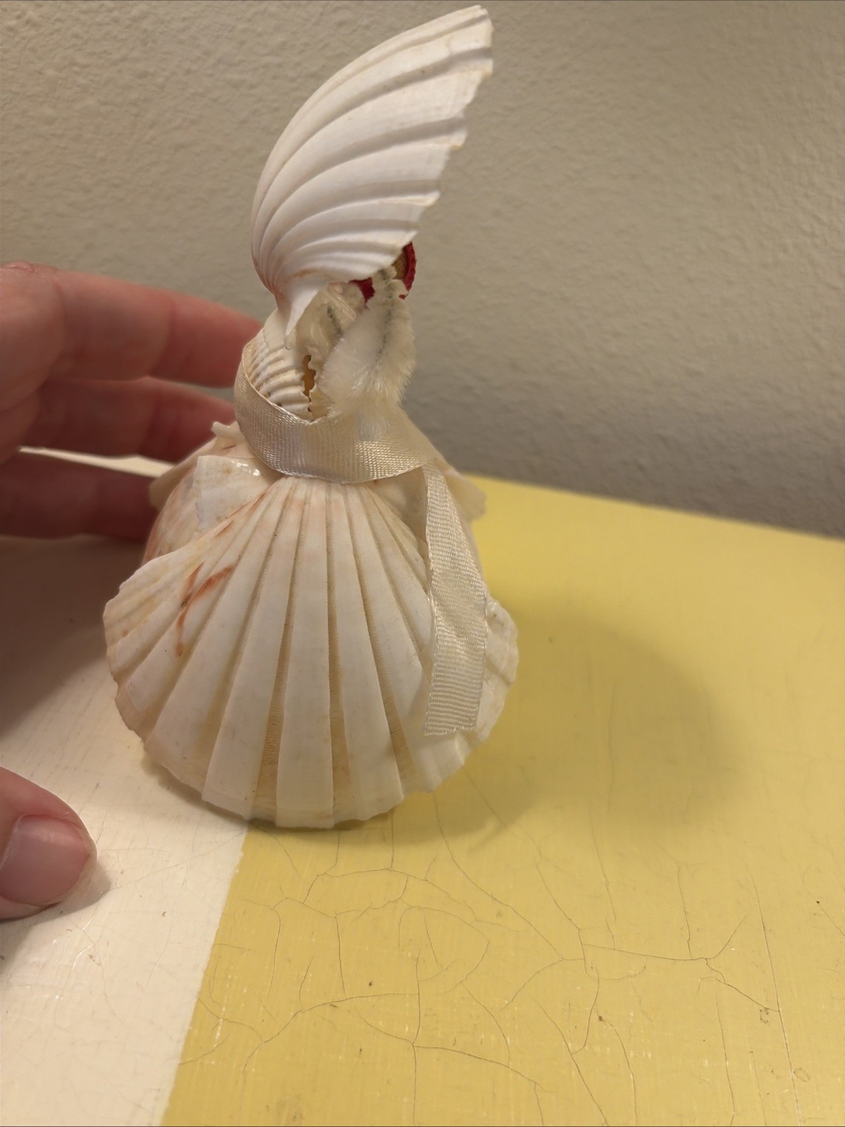 Vtg 50s Seashell Doll Lady Figurine Handmade Chennile Coastal Folk Art 5″ Tall
