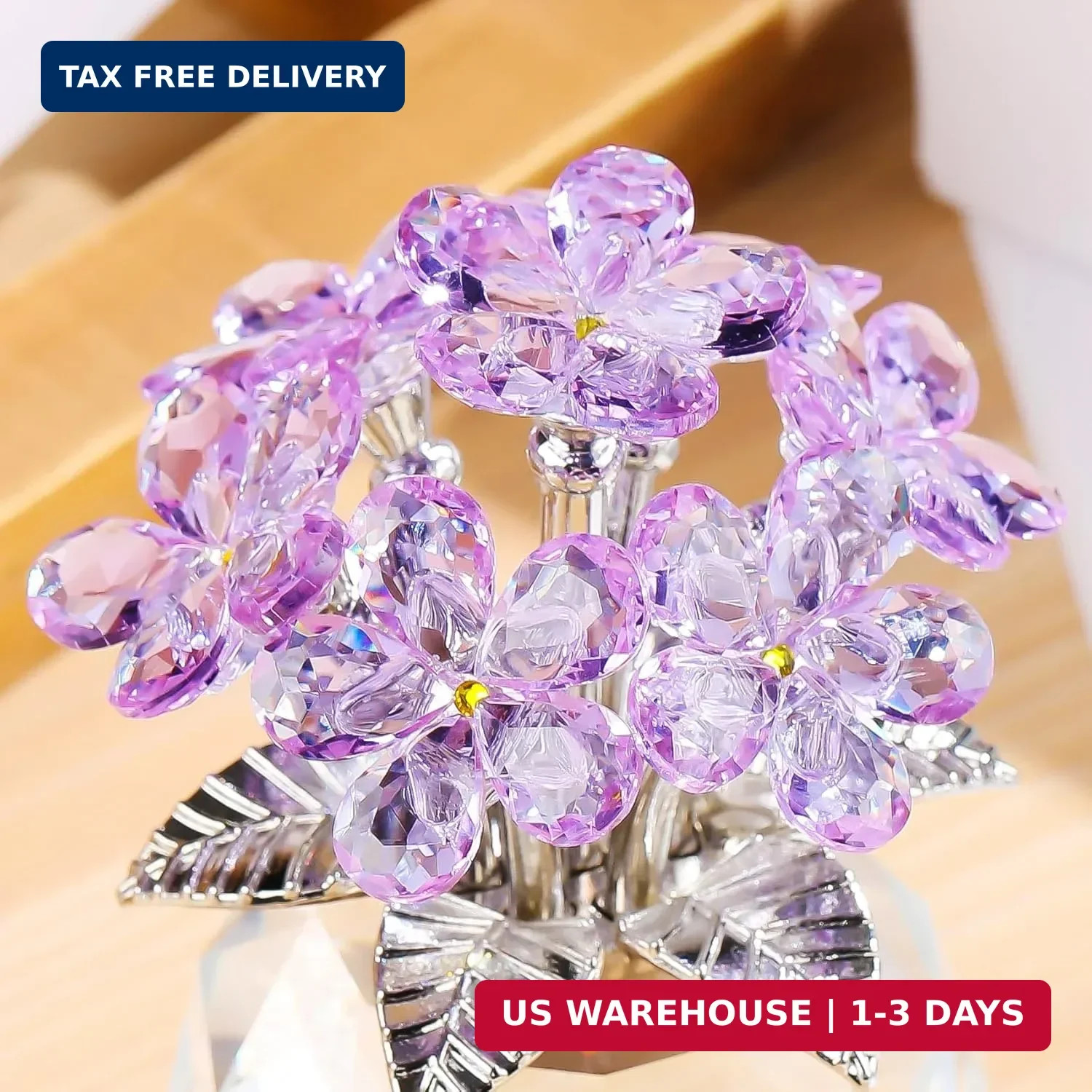 YWHL Purple Crystal Forget Me Not Flower Gifts for Women, Crystal Glass Figurine