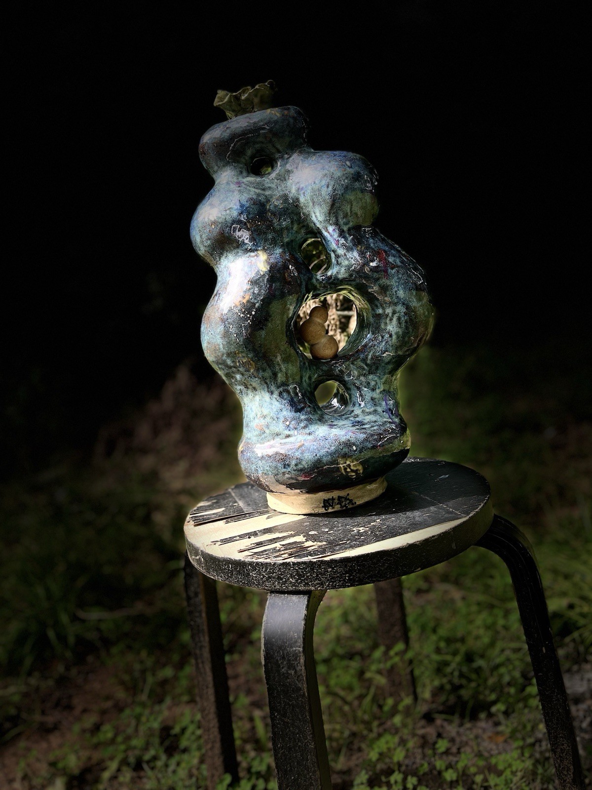Hand-Crafted Ceramic Sculpture, Dark Ice Blue