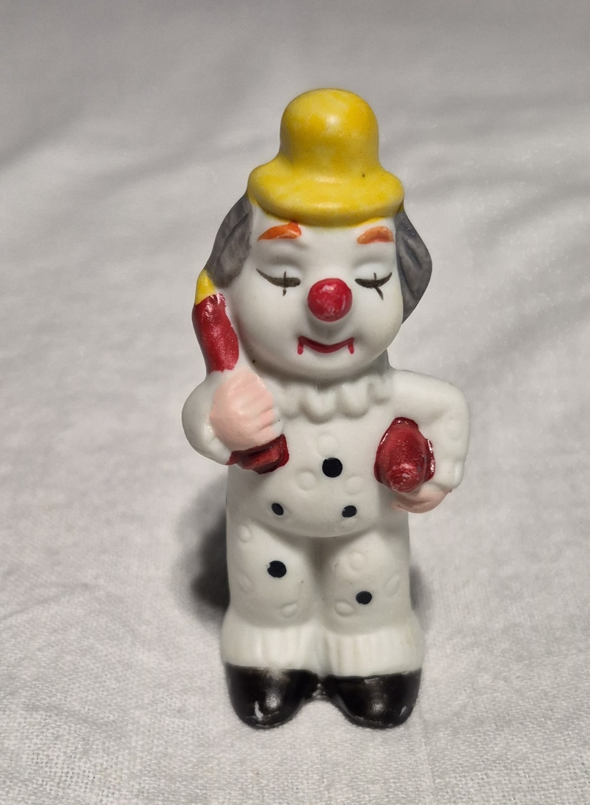 Lot Of 10 Vtg. Miniature Porcelain Bisque Clown Figurines Napcoware 1980s 2.5″
