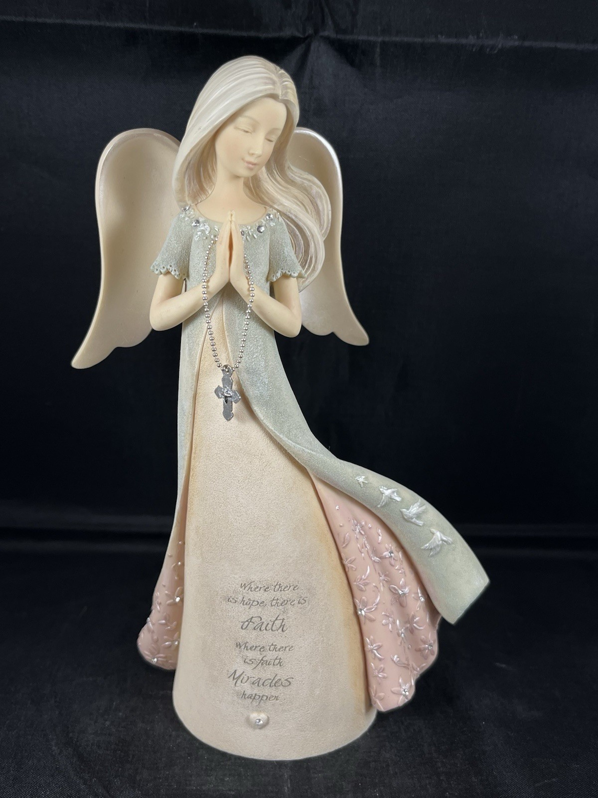 Angel Faith Rosary Praying Stone Resin Figure Foundations 2019 Enesco #6005229