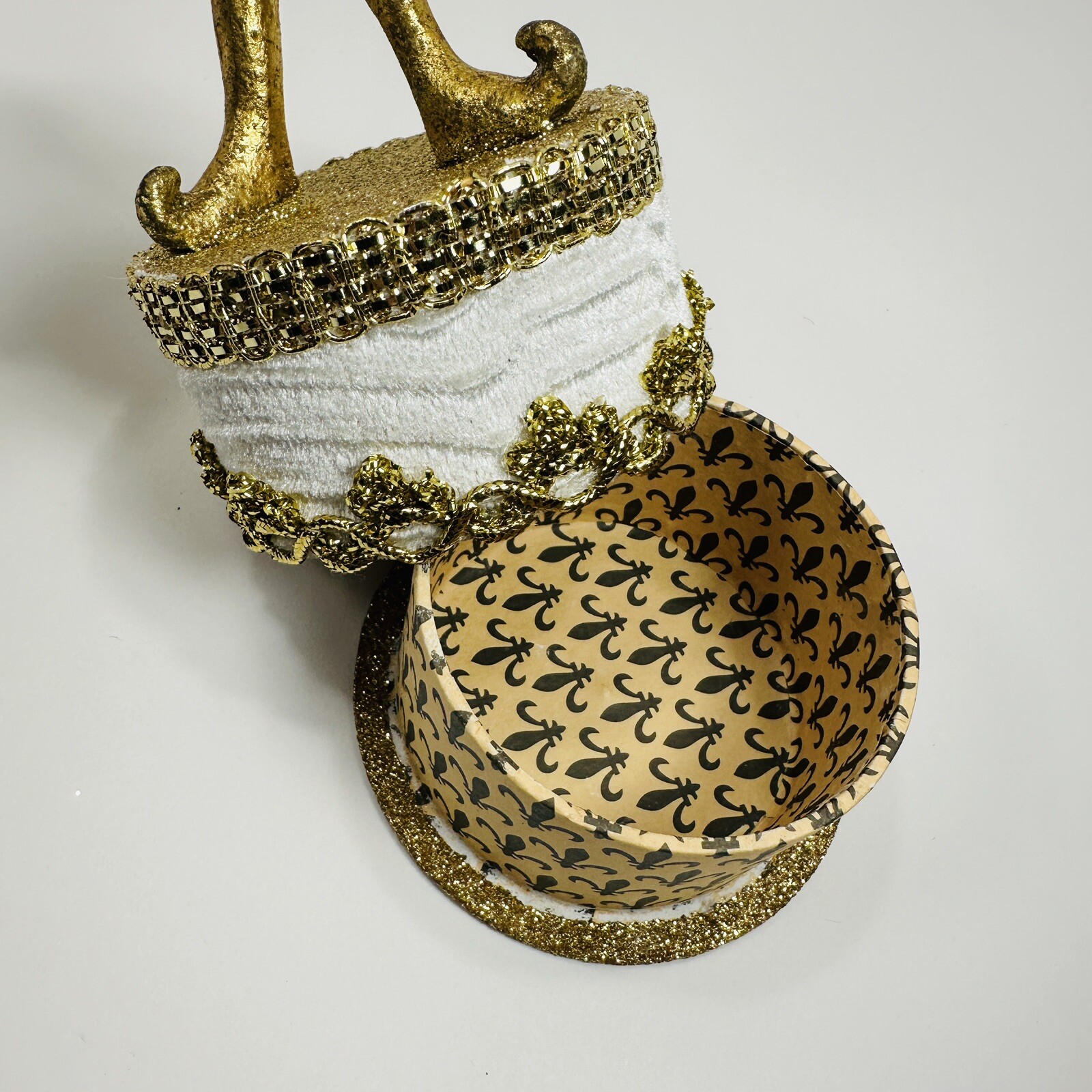 Katherine’s Collection at Silver Lake Gold & Ivory Jester on Round Trinket Box