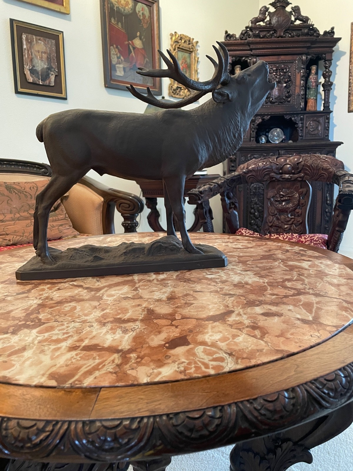 Unique Meissen Böttgersteinzeug Porcelain 12 point Bull Elk (Stag) – Erich Oehme