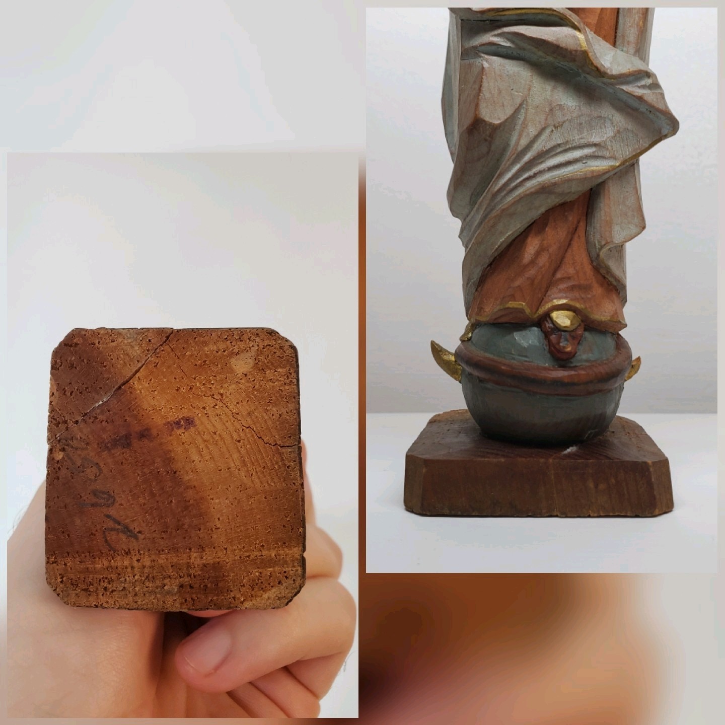 Vtg ANRI ? Hand Carved Wood Virgin Mary Mother Madonna Jesus Statue 8″ OLD RARE