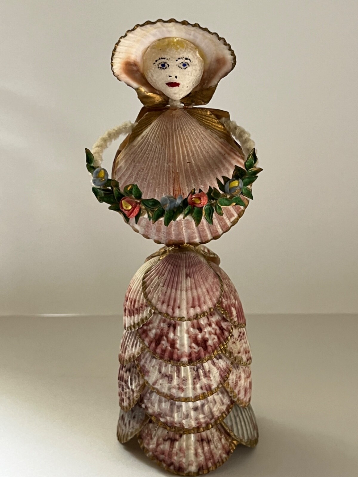 Seashell Lady Doll Souvenir Figurine Folk Art Handpainted Vintage 1950s