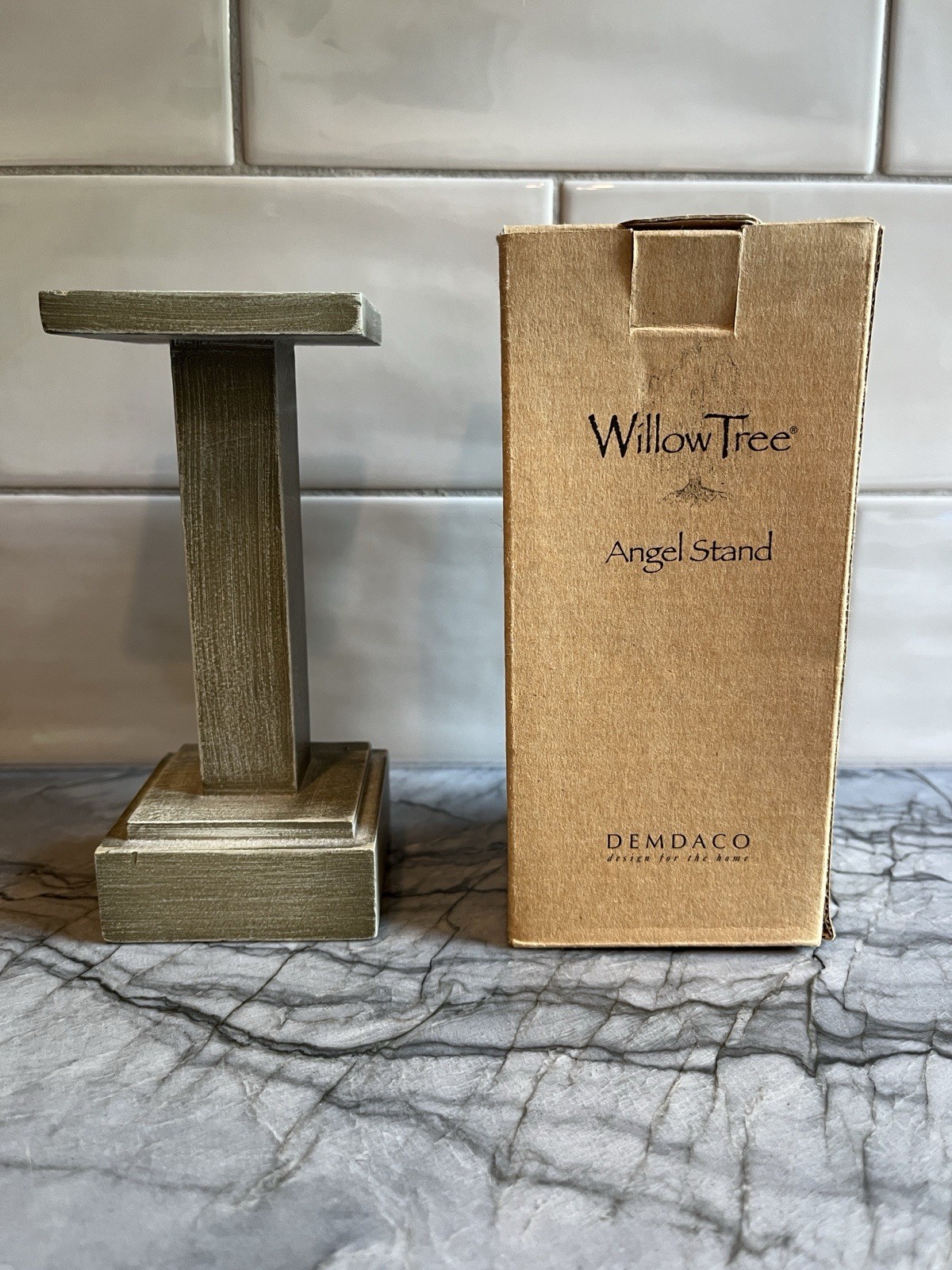 Willow Tree DEMDACO Angel Stand Figurine Display Pedestal Wooden Style with Box