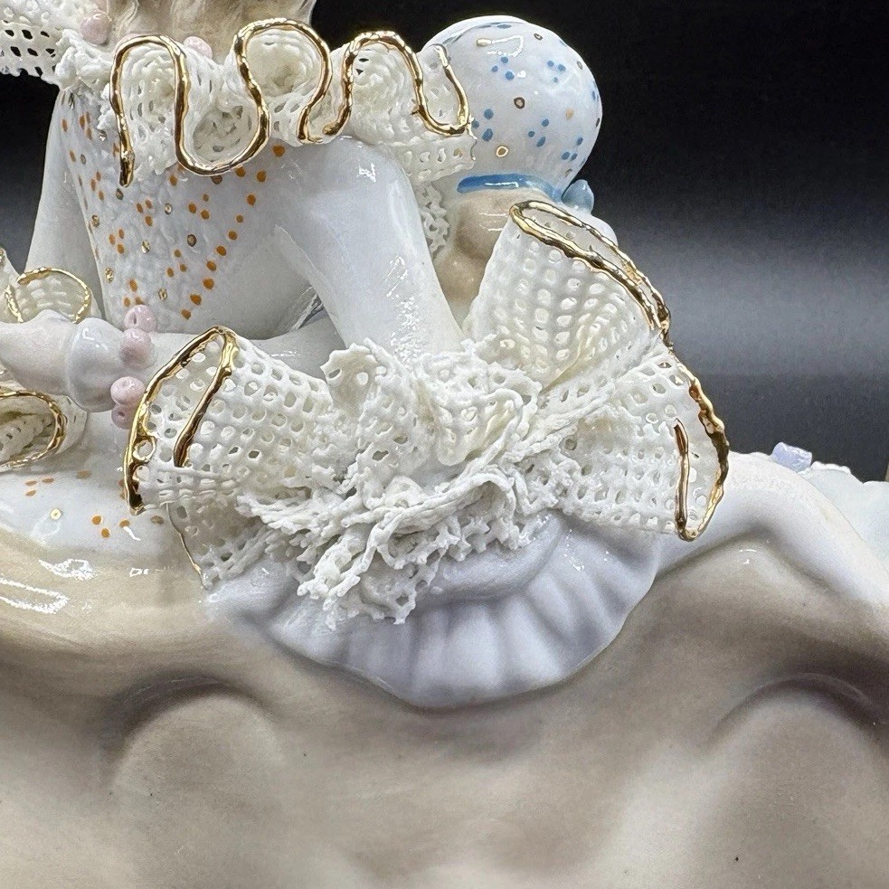 Vintage Alba Iulia Romanian Porcelain Lace Figurine Mother Child Reading (C)