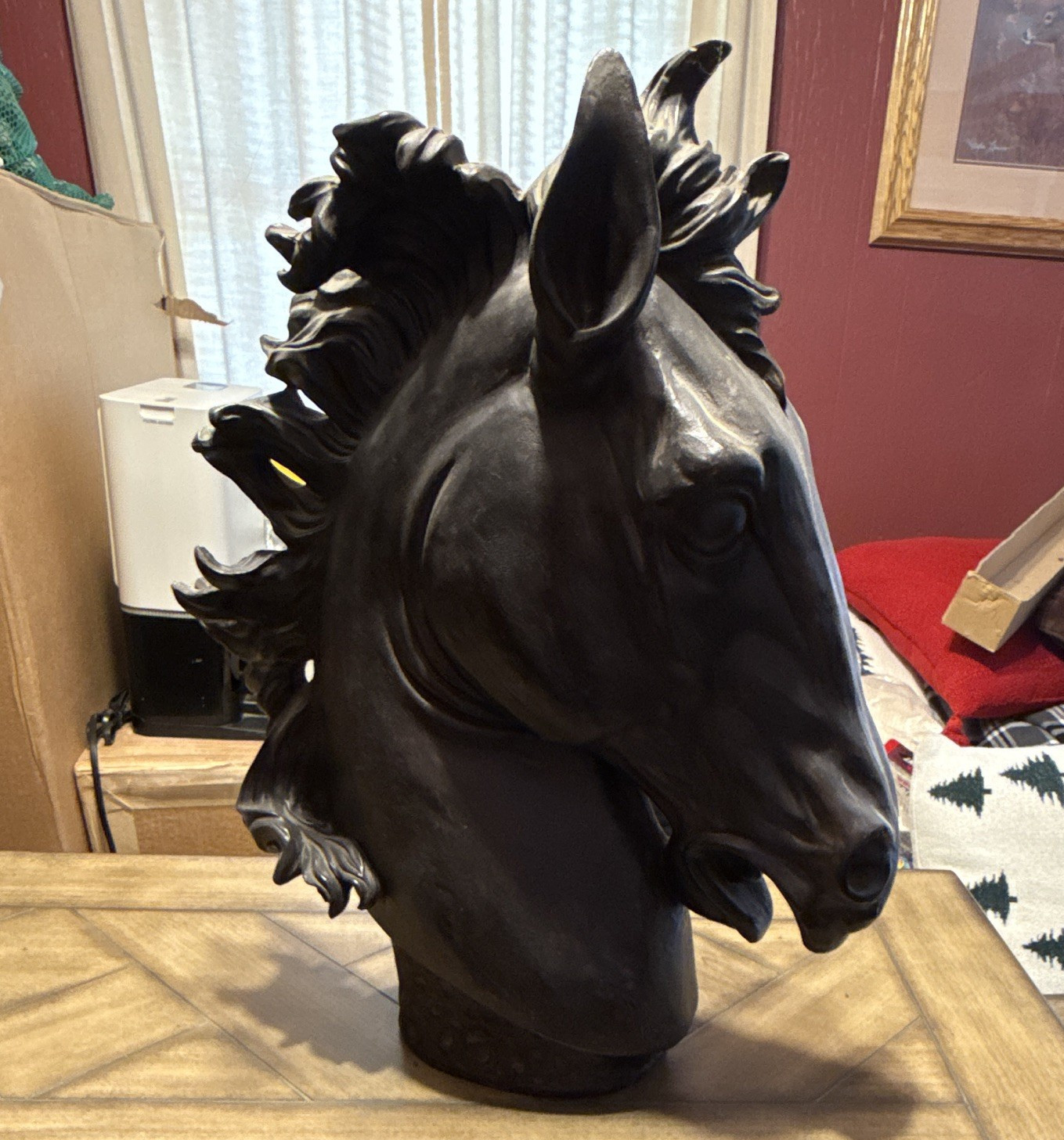 Black Horse Head Bust Statue, Resin Matte Finish, 3D Effect Figurine