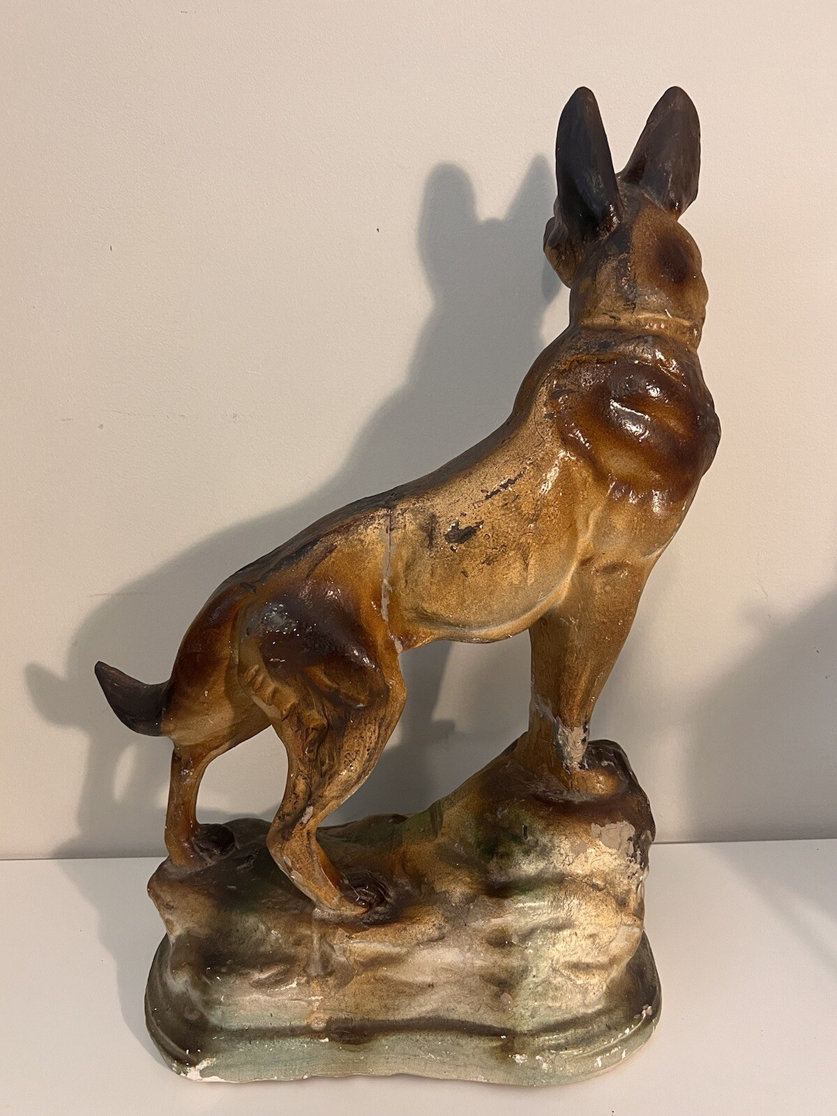 Antique 18.5” LARGE RIN TIN TIN Chalkware Statue Figurine German Shepherd Dog 🐕