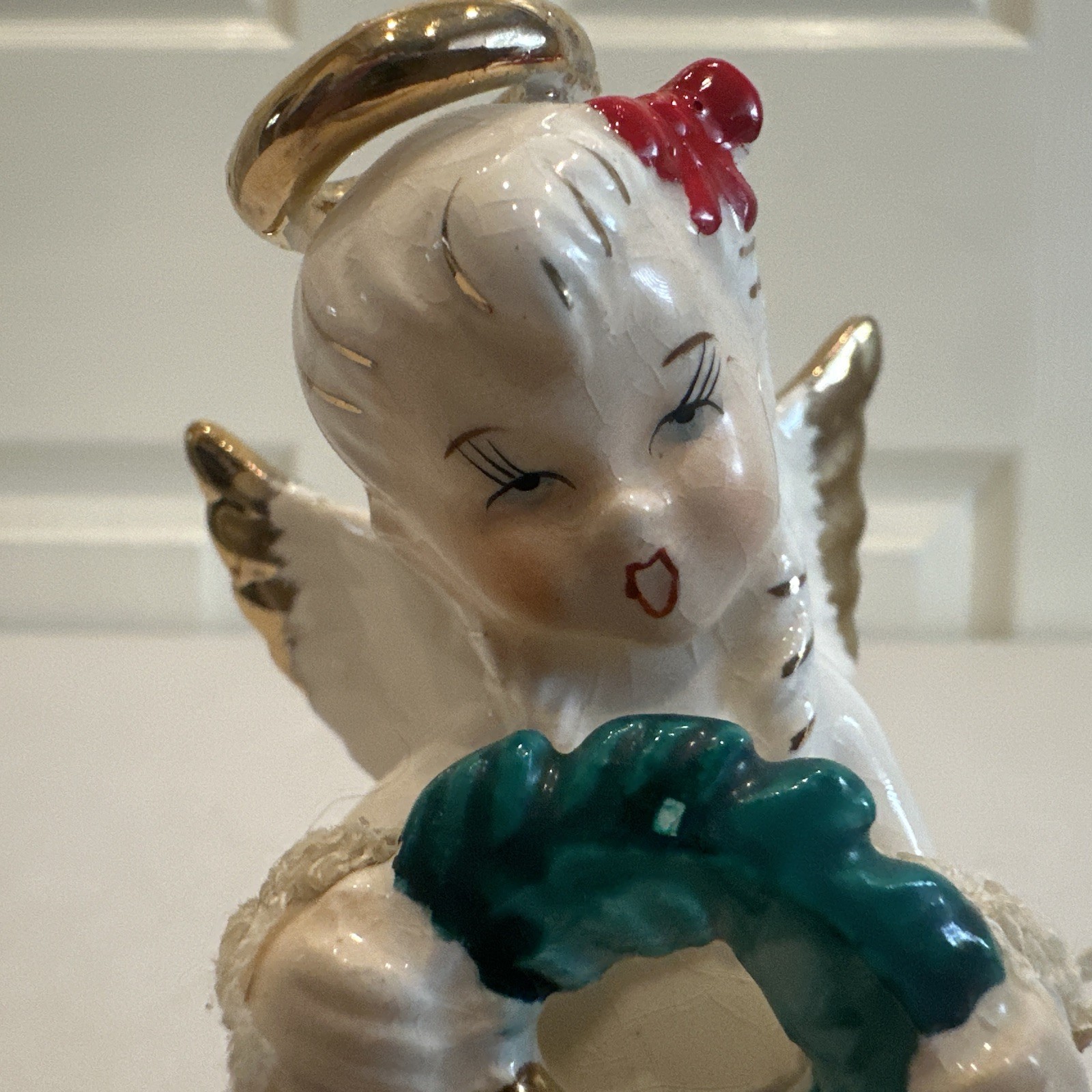 Vintage ART December Birthday Angel With Christmas Wreath Japan
