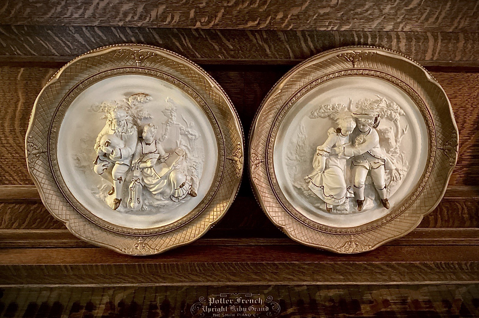 Vintage Alexander Backer Chalkware Wall Hanging Plaque Victorian (Set of 2)