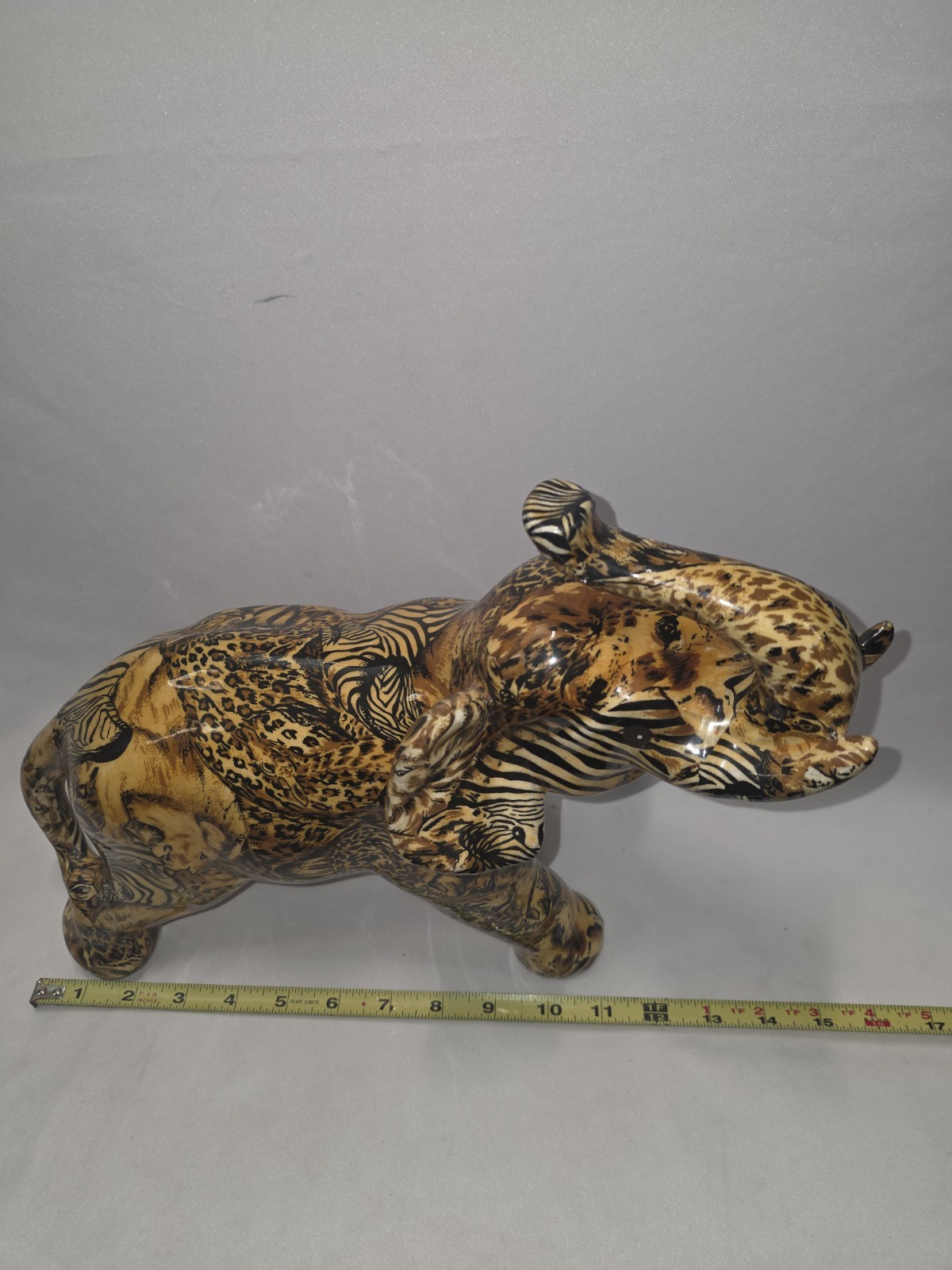Vintage Safari Elephant Figurine Resin Faux Tortoiseshell Patt & Animal Print