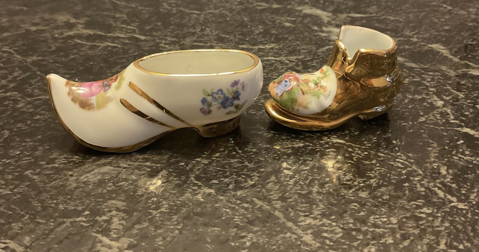 Limoges Porcelain Mini Shoes France Lot of 2 Gold Trim