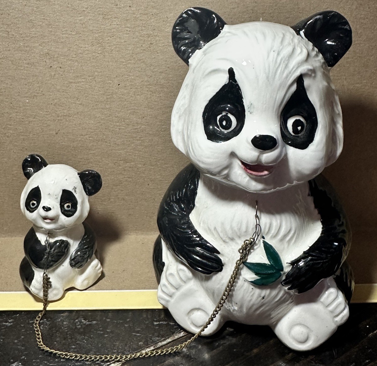 Vintage Mama Panda And Baby Ceramic “Playful Panda” With Bamboo Marking JAPAN