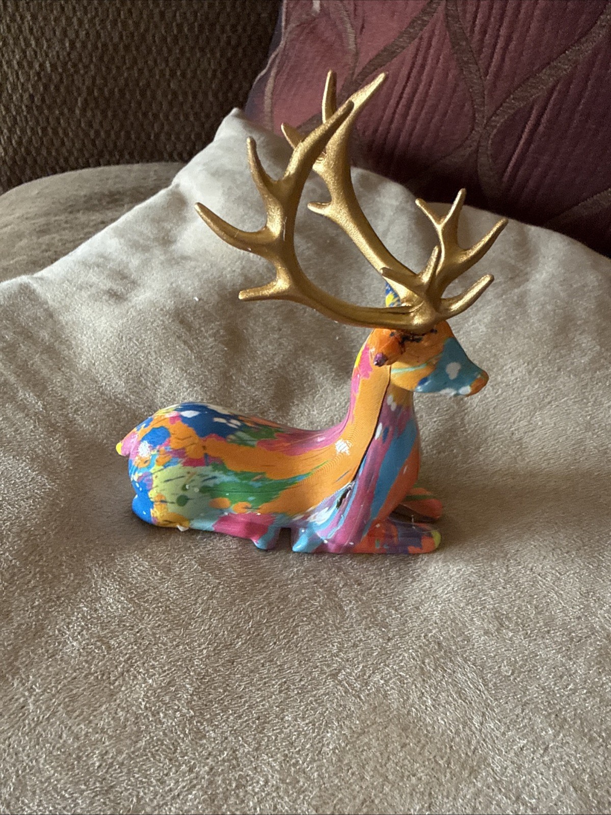 Unique Handpainted Resin Deer Figurines Set Of 2