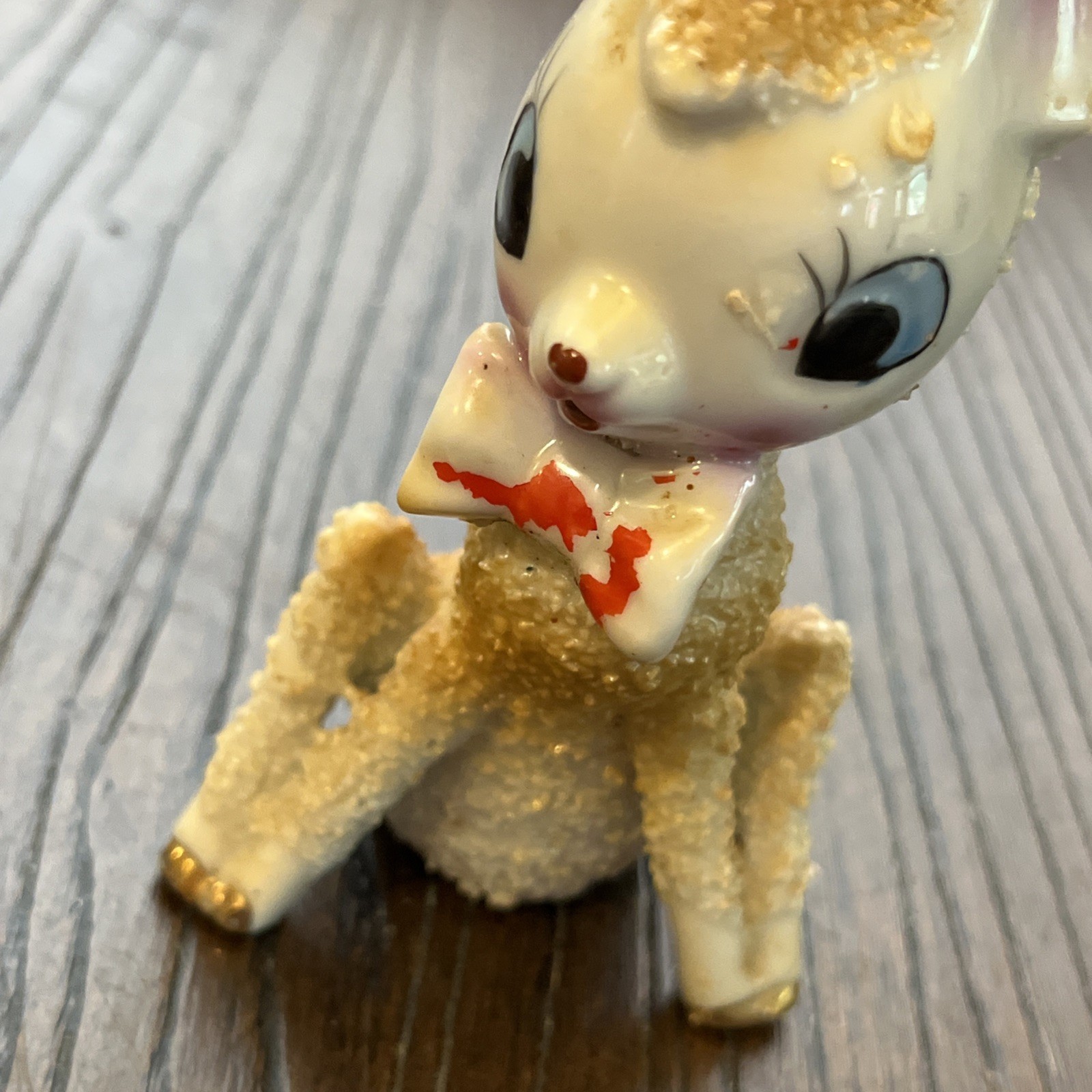 Vtg Arnart Anthropomorphic Deer Doe Figurine Dot Bow Tie 5″ Ceramic Japan AS IS