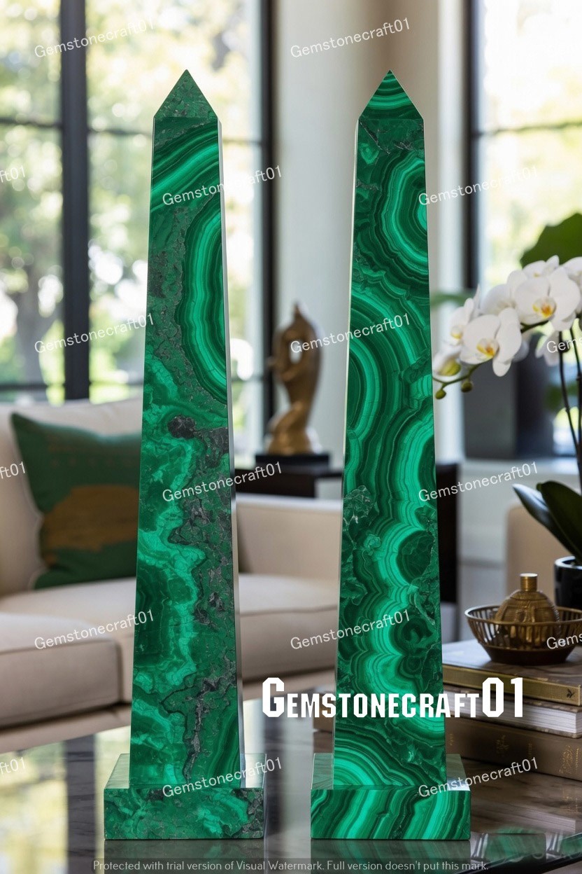 Natural Malachite Obelisk Tower – Polished Green Gemstone Point, Luxury Crystal