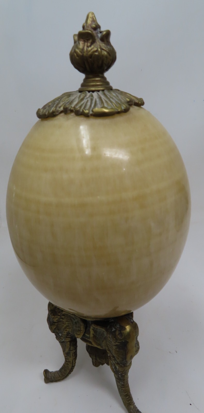 1960’s Brass Alabaster Stone Pedestal Egg Three Legged Stand