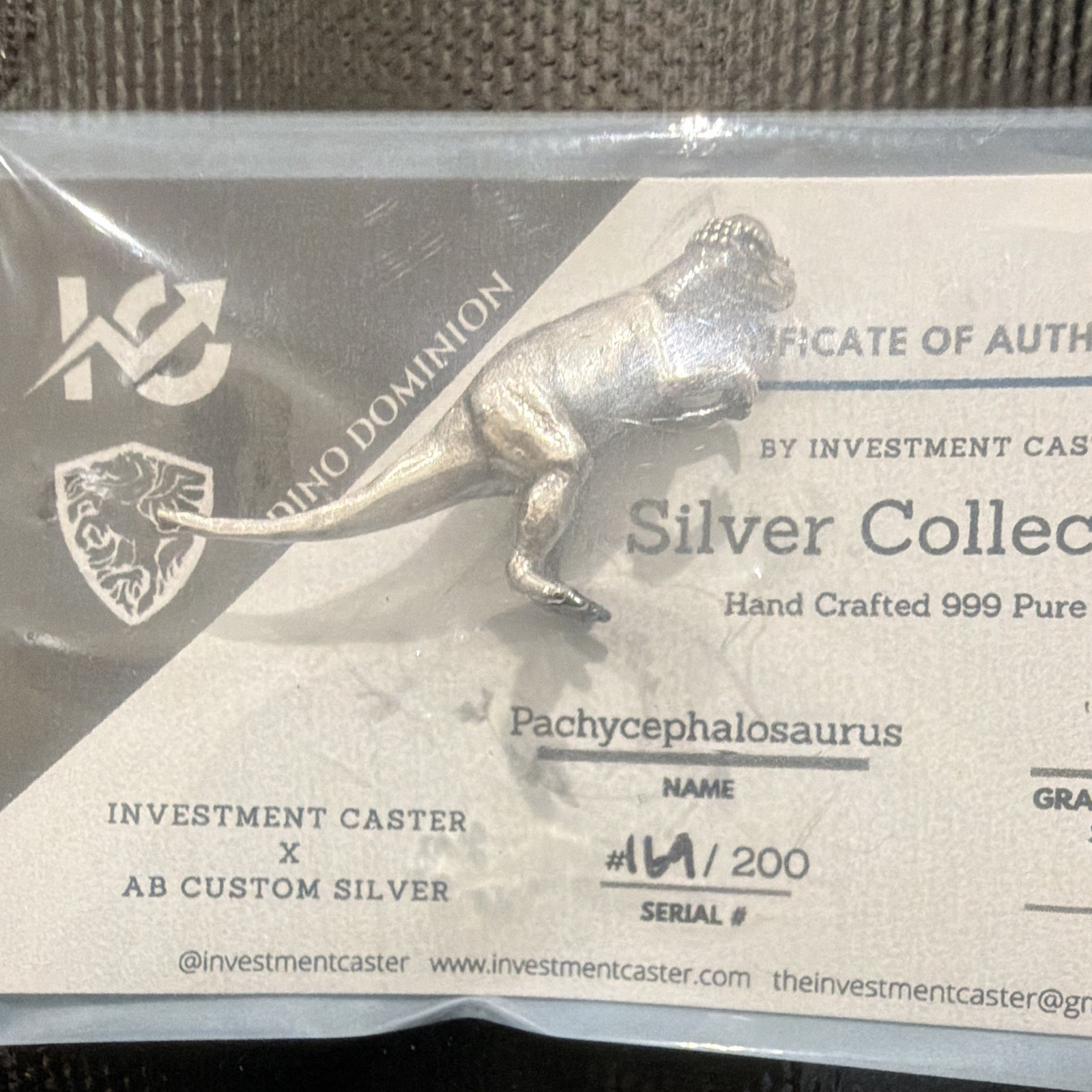 Investment Caster AB Custom Silver Pachycephalosaurus Figurine 8.6g Limited Edi…