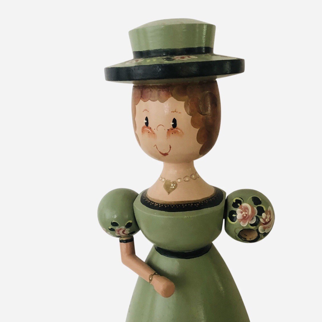 Vtg Folk Art Music Box Lady Hand Painted Plays I Left My Heart in San ￼Francisco