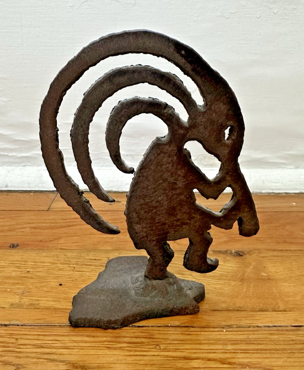 Vintage Kokopelli Cast Iron Statue Figurine Mexico Flute Player Folk Art