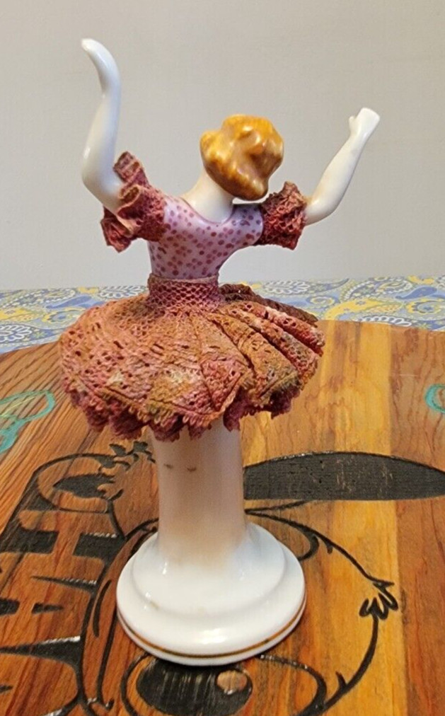 Vintage KOUWA Porcelain Ballerina Lace Skirt 5.75” Tall Made in Occupied Japan