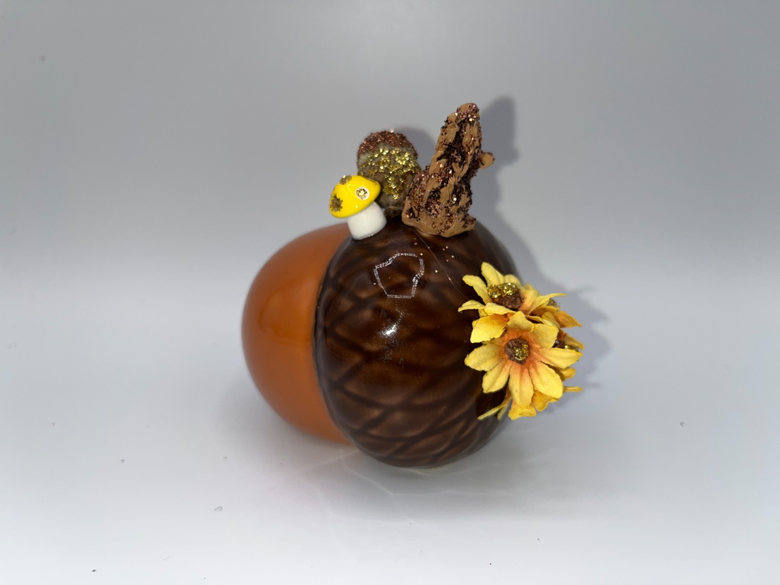Vintage Ceramic Piece with Squirrel Eating An Acorn & mini mushroom flower OOAK