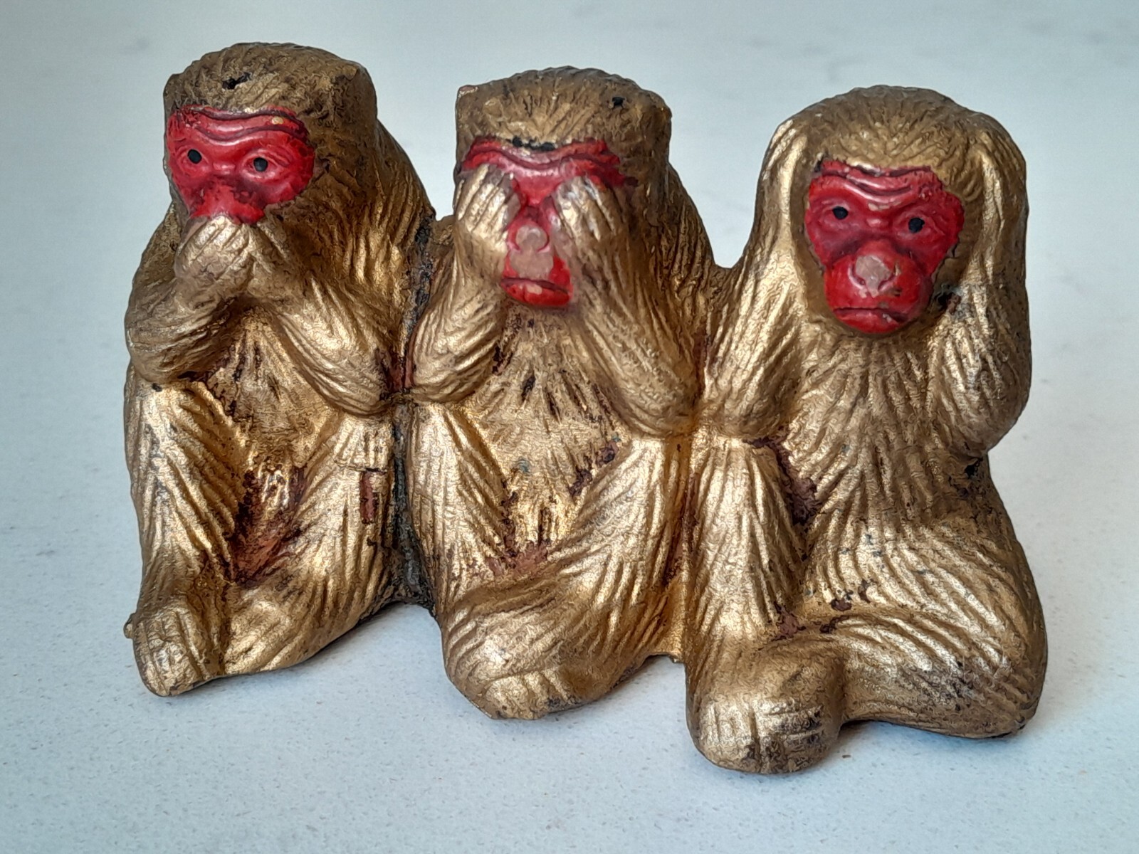 Vintage 1950s Redware Monkeys Speak, See, Hear No Evil Made In Japan 3.5″