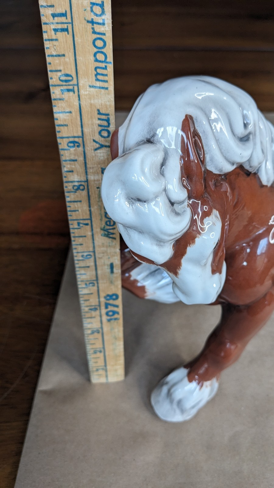 Vintage Ceramic Clydesdale, 10 inches tall. Signed “By Dee West 1978”