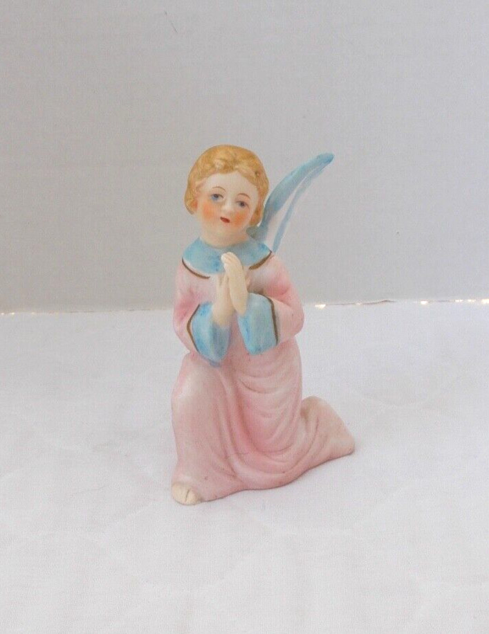 Vintage Art Mark Porcelain Kneeling Angel Figurine 4-1/4″ Tall