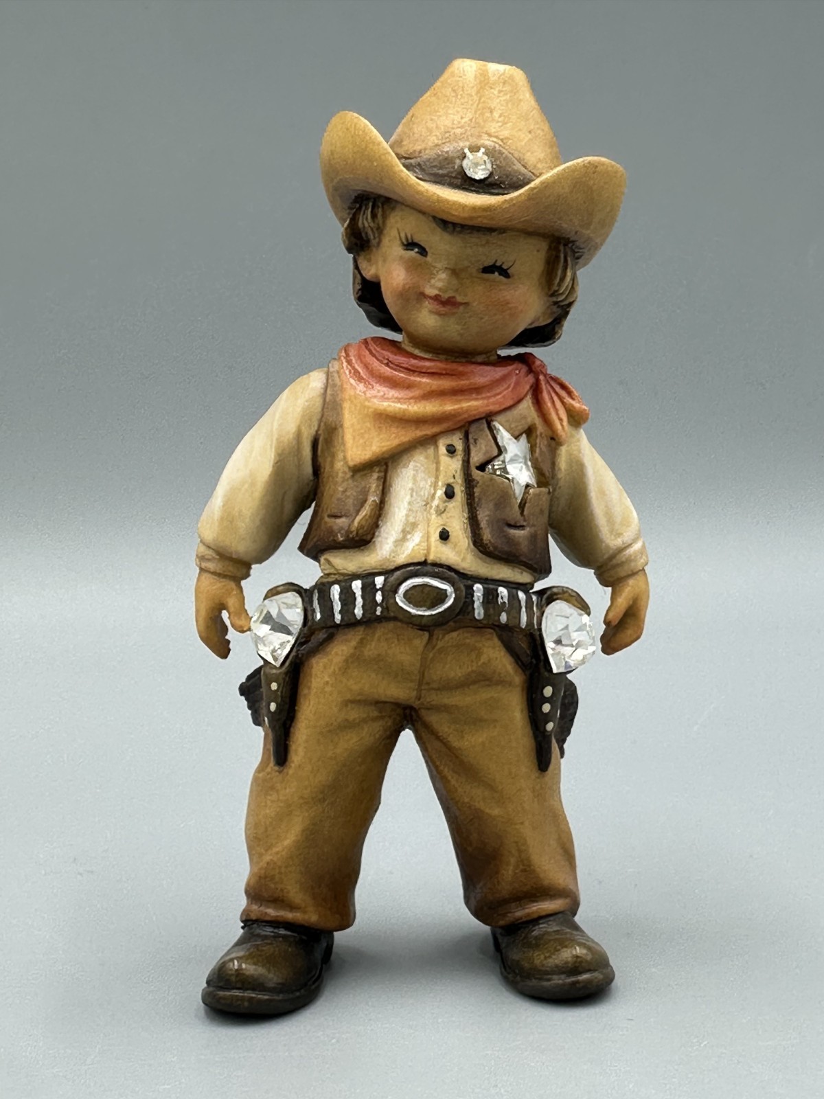 ANRI Wood carving SWAROVSKI CRYSTALS Love So Powerful COWBOY Figurine Italy