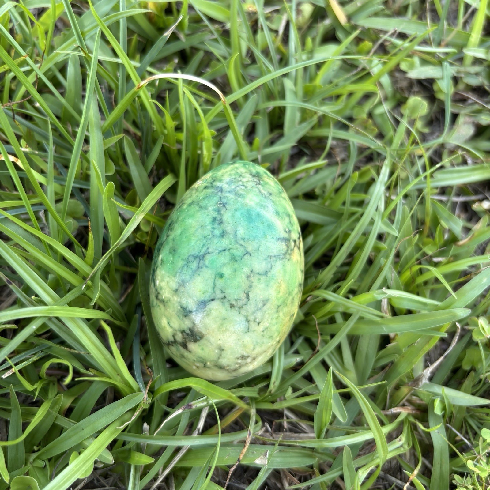 Vintage Unbranded Green Marble Gemstone Egg Alabaster Marbled Heavy 161 Grams