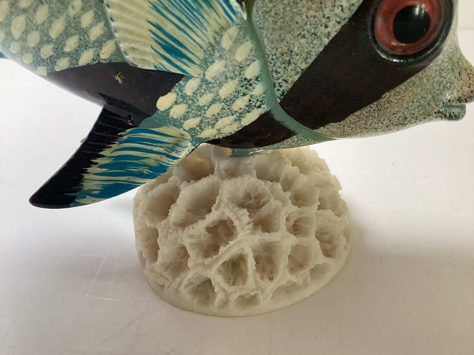 Two Handpainted Tropical Fish Figurines on Faux Coral Stands
